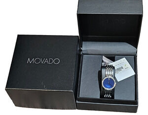 RARE! Movado Esperanza Women's Diamond BLUE Dial Swiss Quartz Watch 048141364S